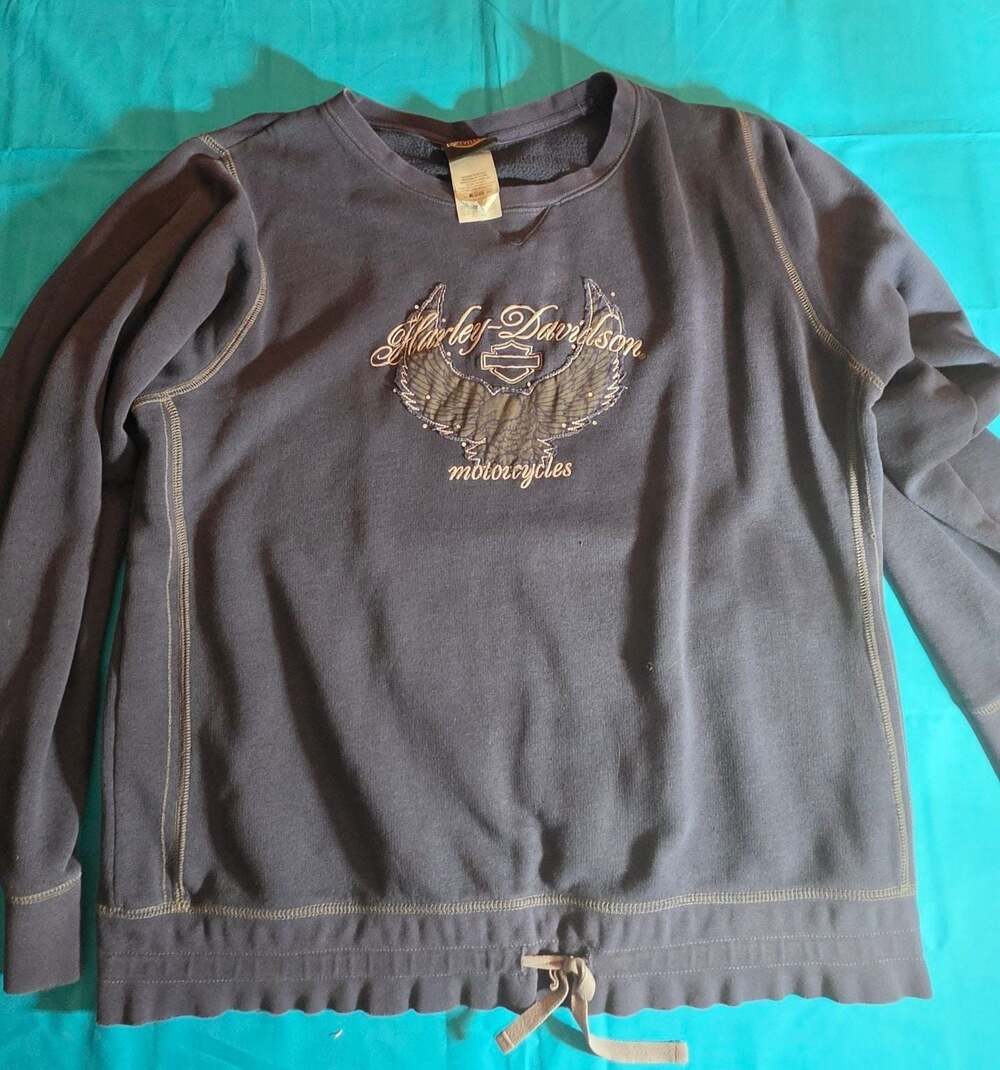 Harley-Davidson Women's Gray Rhinestone Eagle Graphic Sweatshirt Size XL